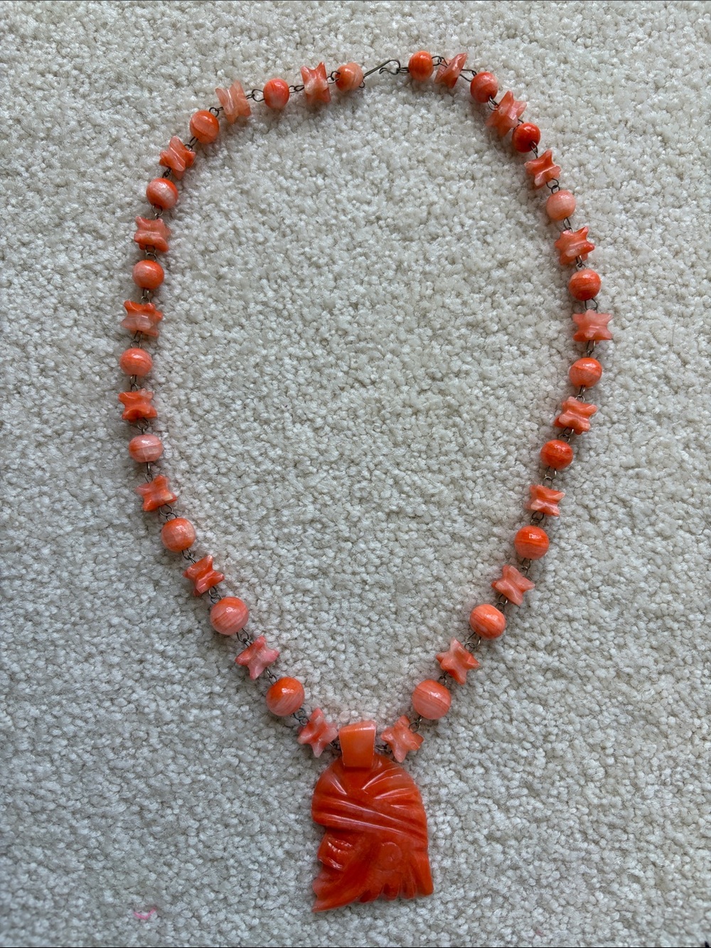 Handcrafted Coral-Color Carved Pendant Necklace - Women Jewelry